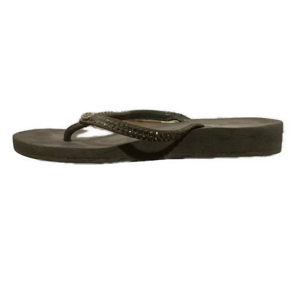 Yellow Box Jello Women’s Solid Black Rhinestone Thong Flip Flops Sandals 8